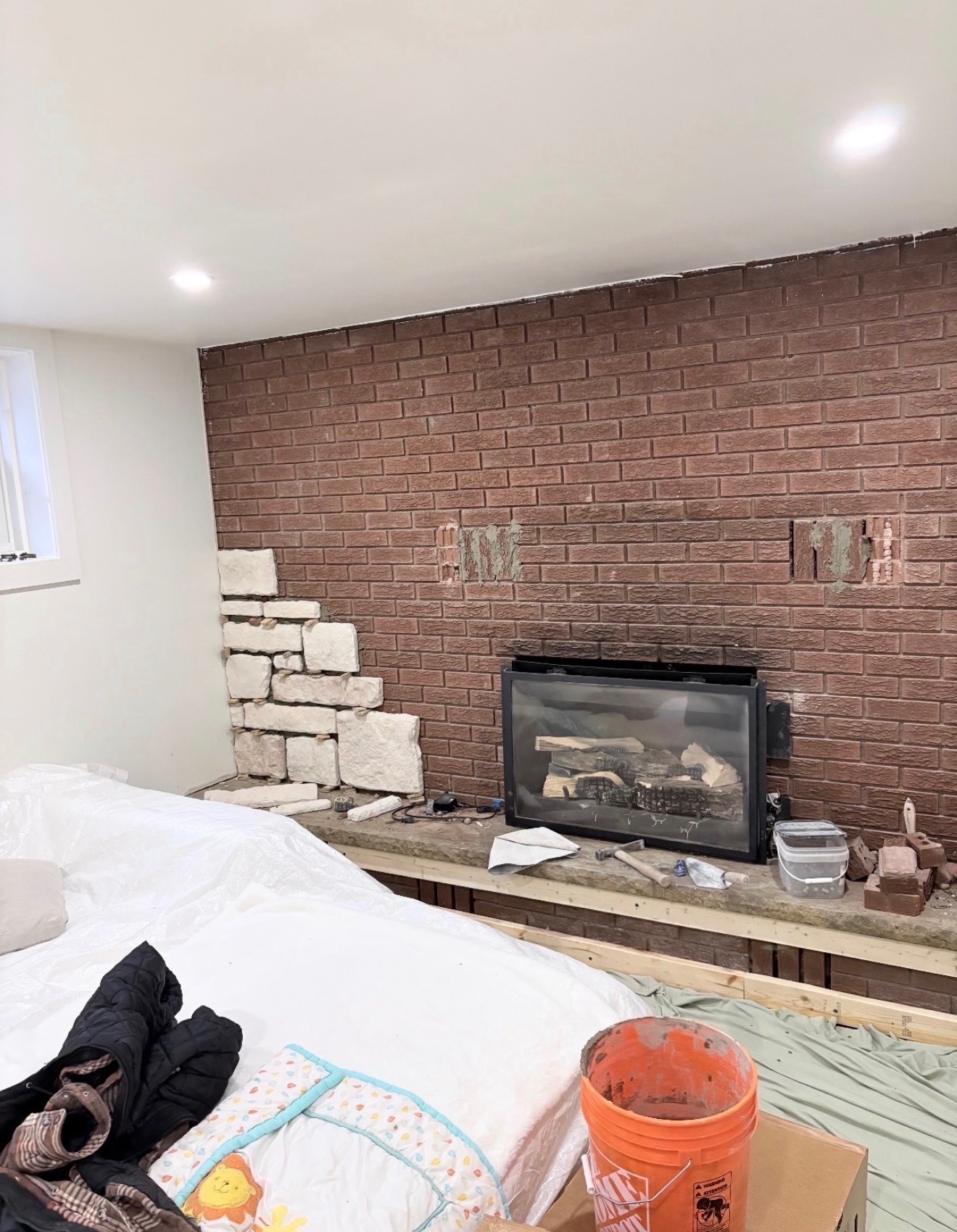 Fireplace renovation before natural stone installation