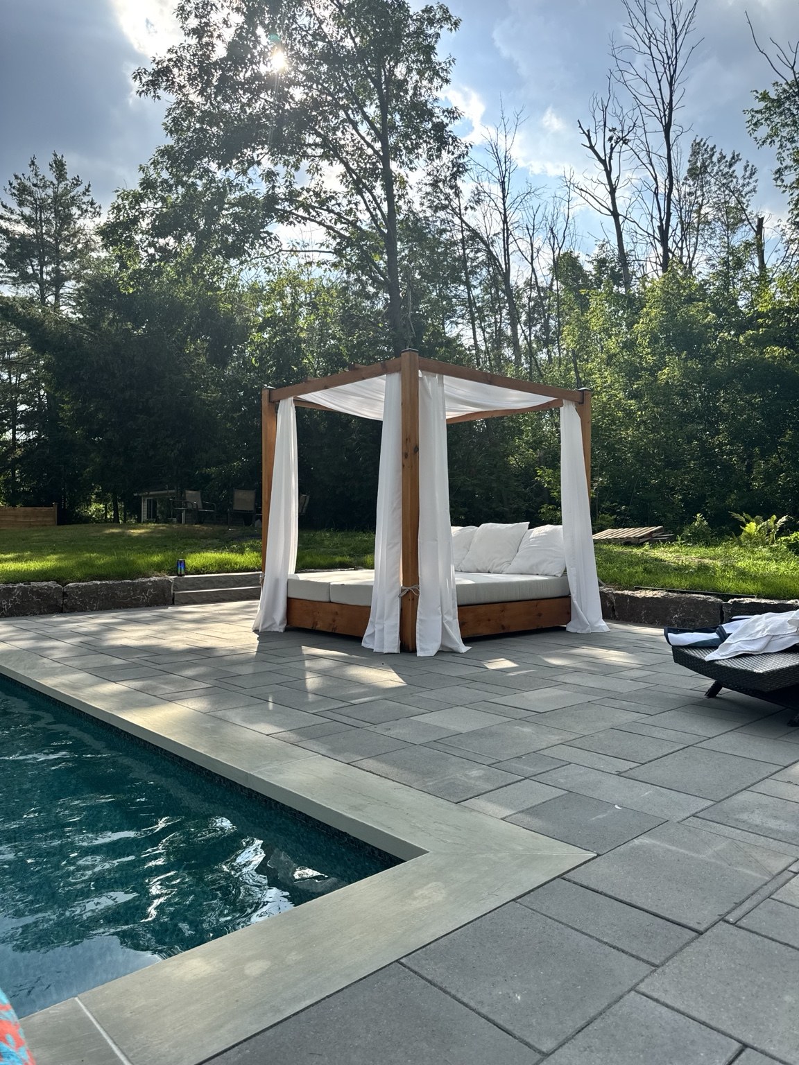 Poolside interlock outdoor living area